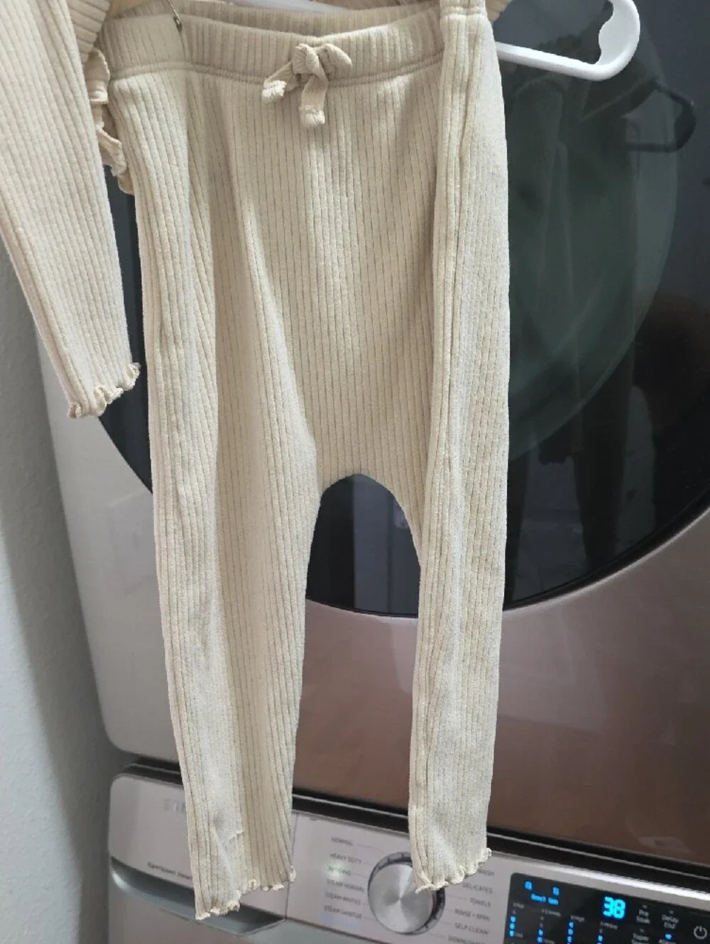 Old Navy baby girls' Cream Ribbed Long-Sleeve Top - Soft Ruffle Neck